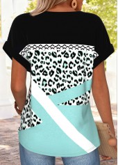 Black Geometric Print Tummy Coverage Short Sleeve T Shirt | thumb picture 