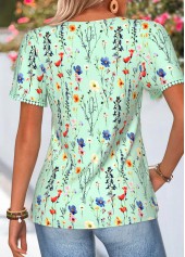 Green Floral Print Tummy Coverage Short Sleeve T Shirt | thumb picture 