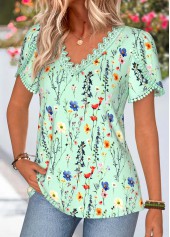 Green Floral Print Tummy Coverage Short Sleeve T Shirt | thumb picture 