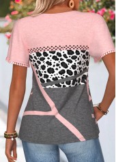 Pink Geometric Print Tummy Coverage Short Sleeve T Shirt | thumb picture 