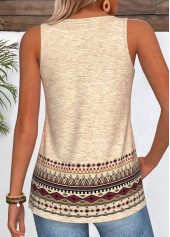 Light Camel Tribal Print Curved Hem Sleeveless Tank Top | thumb picture 