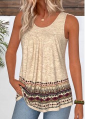 Light Camel Tribal Print Curved Hem Sleeveless Tank Top | thumb picture 