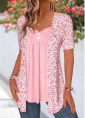 Pink Ditsy Floral Print Fake Two Piece Twinset | thumb picture 