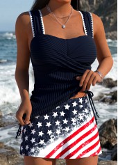 American Flag Navy Mid Waisted Wrap Tankini Set | thumb picture 