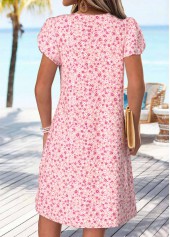 Light Pink Ditsy Floral Print Short Tuck Stitch Dress | thumb picture 