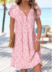 Light Pink Ditsy Floral Print Short Tuck Stitch Dress | thumb picture 