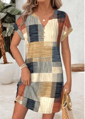 Multi Color Geometric Print Short Tummy Coverage Dress