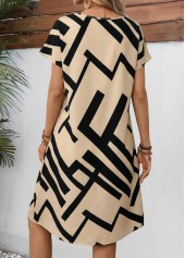 Light Coffee Geometric Print Short Tummy Coverage Dress | thumb picture 