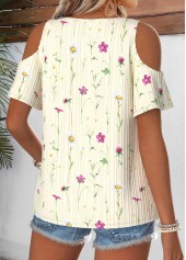 Light Yellow Floral Print Twist Short Sleeve T Shirt | thumb picture 