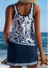 Navy Mid Waisted Blouson Paisley Print Tankini Set | thumb picture 