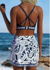 Navy Mid Waisted Three-piece Paisley Print Bikini Set | thumb picture 