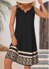 Plus Size Black Tribal Print Cut Out Sleeveless Dress