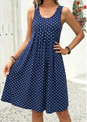 Navy Polka Dot Pleated A Line Sleeveless Dress | thumb picture 
