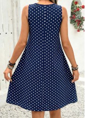 Navy Polka Dot Pleated A Line Sleeveless Dress | thumb picture 