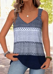 Blue Striped Tie Sleeveless V Neck Tank Top