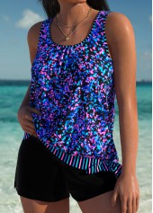 Multi Color Mid Waisted Blouson Tankini Set