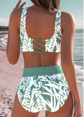 Sage Green Mid Waisted Surplice Leaf Print Bikini Set | thumb picture 