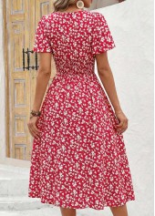 Red Ditsy Floral Print Smocked Short Sleeve Dress | thumb picture 