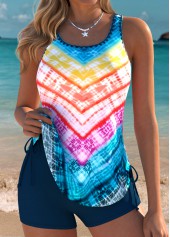 Multi Color Mid Waisted Drawstring Tankini Set