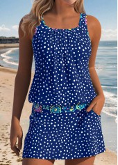 Blue Mid Waisted Two-piece Polka Dot Tankini Set
