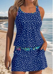 Blue Mid Waisted Two-piece Polka Dot Tankini Set | thumb picture 