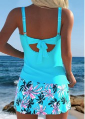 Cyan Mid Waisted Tropical Plants Print Tankini Set | thumb picture 