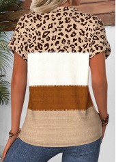 Light Coffee Leopard Tummy Coverage Short Sleeve Blouse | thumb picture 