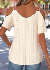 Beige Curved Hem Short Sleeve Round Neck T Shirt | thumb picture 