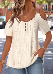 Beige Curved Hem Short Sleeve Round Neck T Shirt | thumb picture 