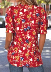 Red Floral Print Lace Trim Short Sleeve Blouse | thumb picture 