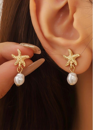 women clothes image of Golden Starfish Alloy Pearl Design Earrings