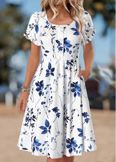 women clothes image of White Floral Print Short Sleeve Square Neck Dress