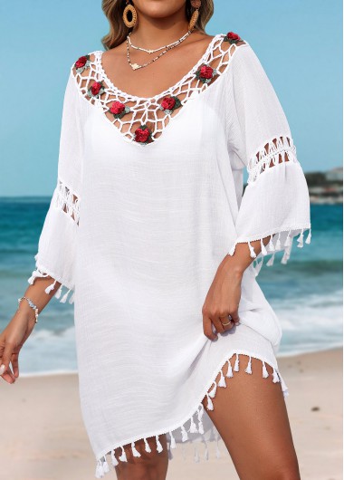 women clothes image of V Neck Tummy Coverage White Cover Up