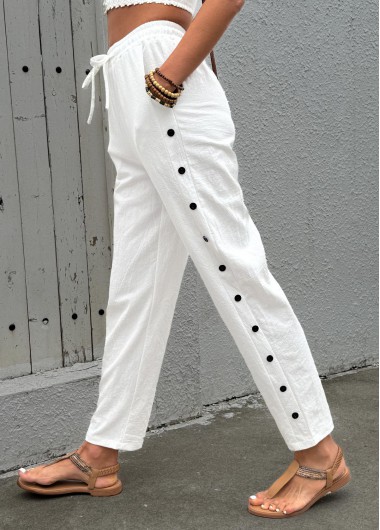 women clothes image of White Soft Straight Leg Elastic Waist High Waisted Pants