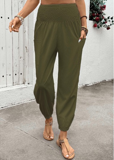 women clothes image of Olive Green Soft Jogger Elastic Waist High Waisted Pants