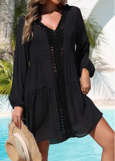 women clothes image of Tummy Coverage Black V Neck Cover Up