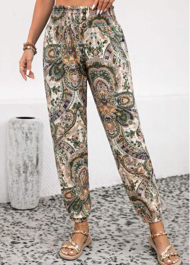 women clothes image of Dusty Pink Soft Tribal Print Jogger Elastic Waist Pants