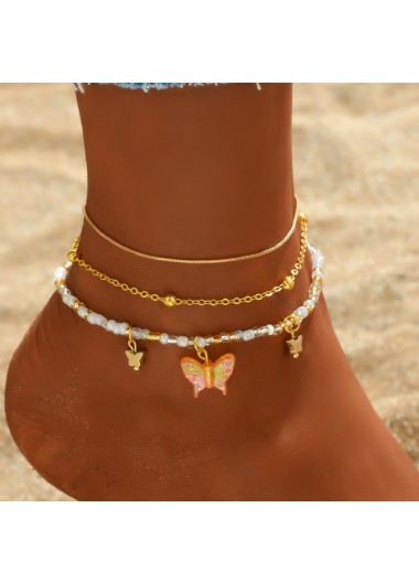 women clothes image of Golden Butterfly Plastic Beaded Anklet Set