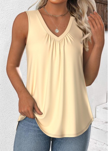 women clothes image of Beige Sleeveless V Neck Tank Top