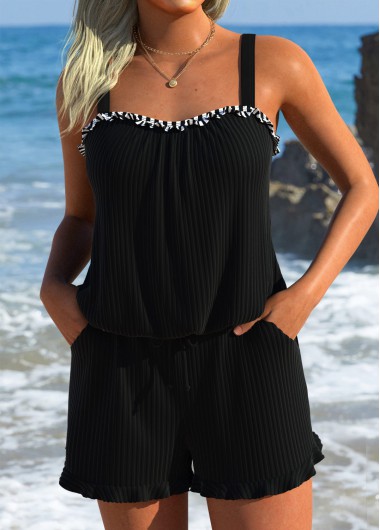 women clothes image of Frill Striped Black One Piece Swimdress
