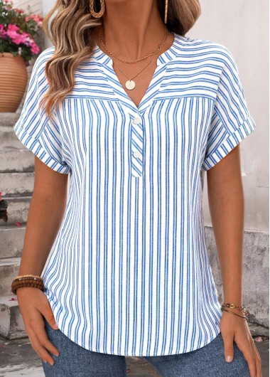 women clothes image of Blue Striped Bowknot Strappy Halter Blouse