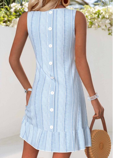 women clothes image of Light Blue Short Shirred Sleeveless Round Neck Dress