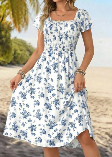 women clothes image of Navy Ditsy Floral Print Wrap Short Sleeve Dress
