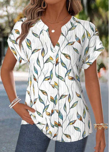 women clothes image of Raw White Floral Print Patchwork Short Sleeve T Shirt