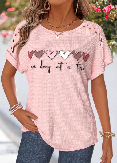 women clothes image of Light Pink Geometric Print Patchwork Short Sleeve T Shirt