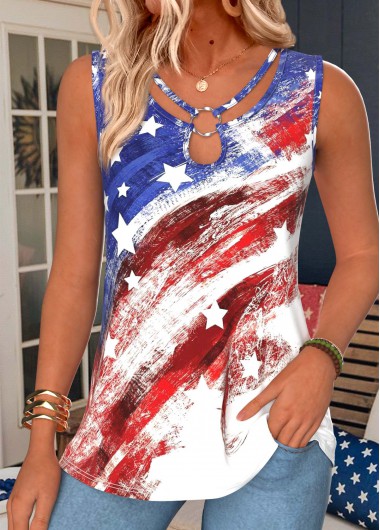 women clothes image of American Flag Multi Color Circular Ring Sleeveless Tank Top