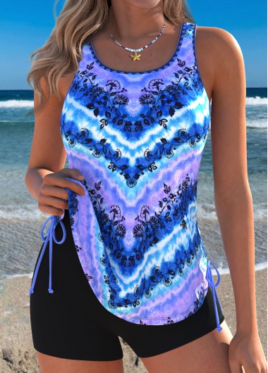 women clothes image of Purplish Blue Mid Waisted Drawstring Tankini Top