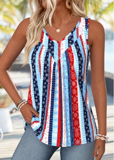 women clothes image of Multi Color Geometric Print Patchwork Sleeveless Tank Top