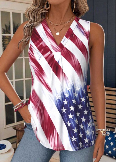 women clothes image of American Flag Red Curved Hem Sleeveless Tank Top