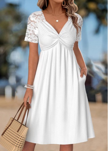 women clothes image of White Twist Short Sleeve V Neck Dress